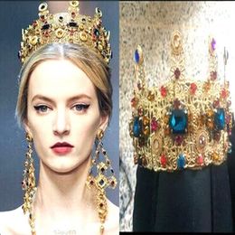 Other Jewelry Sets Luxury Wedding Gold Color Crystal Crown Earring Set Baroque wide Headband Bridal Tiara Party Queen Hair Accessor 230613