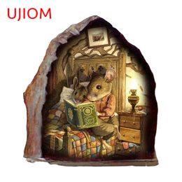 UJIOM 13cm x 11.6cm Mouse Hole Wall Stickers Creative Bedroom Bathroom Cute Decals Scratch-Proof Suitcase House Decoration