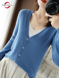 Women's Knits MODERN SAGA Women Knitted Cardigan Sweater Spring Wool Long Sleeve Autumn Fashion Cardigans V-neck Vintage