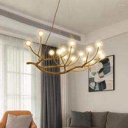 Pendant Lamps Countryside Metallic Luster Branch Restaurant Living Room Chandelier Art Deco Creative Clothing Lighting Tree Chandelie