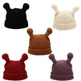 Women Winter Crochet Knitted Beanie Hat Solid Colour Cute Cartoon Tentacle Antenna Harajuku Student Cuffed Skull Cap3066
