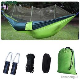 Hammocks 260x140cm Tourist Sleeping hammock Ultralight Hanging Bed With Net Portable Outdoor Camping Hammock Person Go Swing R230613