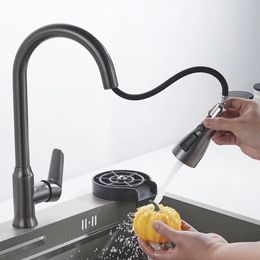 Bathroom Sink Faucets Grey Kitchen Faucet Single Hole Pull Out Spout Kitchen Sink Mixer Tap Stream Sprayer Head ChromeBlack Mixer Tap 230612