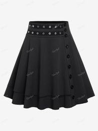 Skirts Rosegal Plus Size Black Grommets Buttoned Skirt Women's High Rise Pull on Binding Trim Skirts Size Too Large Casual Bottom 4xl