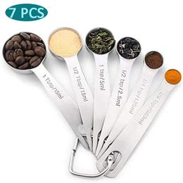 Measuring Tools Stainless Steel Spoons Cups Set with Bonus Leveler Etched Markings Kitchen Gadgets 230613