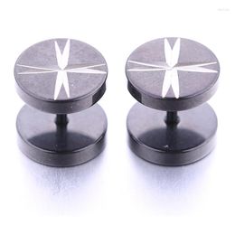 Stud Earrings YongChang Man Woman Fashion Black Ear Fake Tunnel Plug Stainless Steel 1 Pair