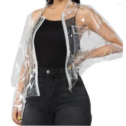 Women's Jackets PVC Leather See-through Jacket With Packet Sexy Transparency Lapel Neck Front Zip Perspective Short Coat Party Club Costumes