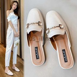 Slippers Toe-covered Half-slipper Women's Summer Fashion Wear 2023 New Flat-bottomed Heel-less Online Celebrity Sandals Ladies Flip Flops J230613