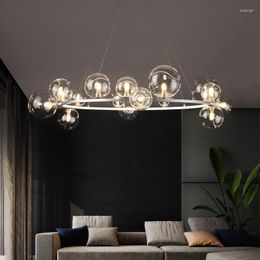 Chandeliers Modern Living Room Round Painted Metal Led Chandelier Clear Glass Globes Pendant Lighting Chip Light Lamparas