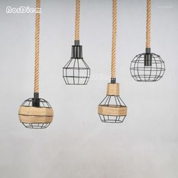 Pendant Lamps Vintage Rope Lamp American Style Wrought Iron Light Coffee Bar Dining Room Hanglamp For Home Lighting