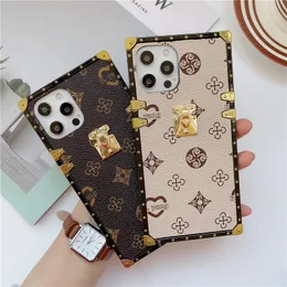 Luxury Geometric Print Square Plating Vogue Phone Case for iPhone 14 13 12 11 Pro Max Samsung Galaxy S23 Ultra S22 Plus S21 S20 Retro Rhombus Pattern Leather Back Cover