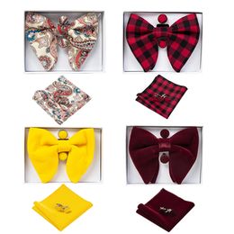 Neck Ties Ricnais Velvet Big Bow Tie Men's Bowties Pocket Square Cufflinks Set Solid Red Blue Handkerchief Necktie For Man Wedding Gift 230613