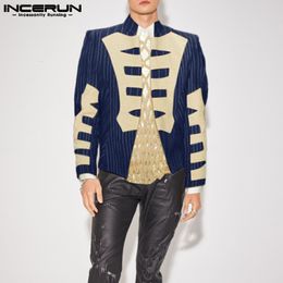 Men's Jackets INCERUN Men Jackets Striped Patchwork Stand Collar Long Sleeve Open Stitch Fashion Coats Streetwear Elegant Outerwear S-5XL 230613