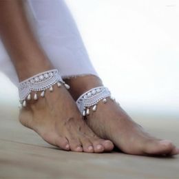 Anklets 2023 Bohemian Droplets Wrapped In White Lace Foot Jewellery For Women Female Sexy Wedding Artificial Pearls Tassels Gift