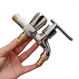 Bathroom Sink Faucets 1PC Copper Silver Bibcock Washing Machine Faucet One In Two Out Home Quick Open Check Valve Tap Wall Mount Thread