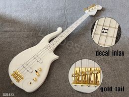 Electric Bass Guitar 4 Strings Customised Headstock Shape Gold Parts Deacal Print Inlay And Side Marks Whole Guitar Paint High