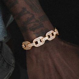 Hot Sale Men's Hip Hop Jewellery 925 Sterling Silver 18K Gold Plated Iced Out Moissanite Diamond Cuban Link Chain Bracelet