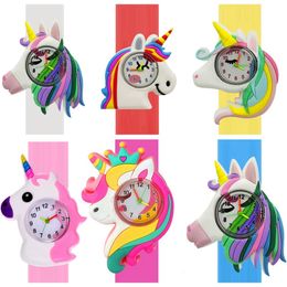 Children's watches 10pcslot Fashion Lovely Cartoon 3D Unicorn Horse kids Children Boys Girls Students Slap Birthday Party Christmas Gift Watches 230612