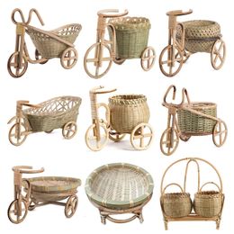 Storage Baskets Mini Tricycle Rattan Woven Fruit Basket Bamboo Handmade Wicker 230613