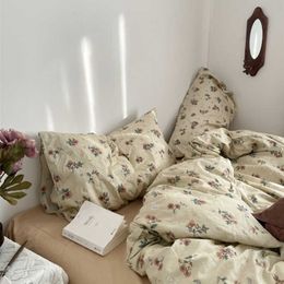 Bedding sets Vintage Floral Cotton Bedding Set Twill Combed Korea Bedding Duvet Cover case for Girls Bedroom Z0612