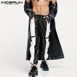 Pants Stylish Men's Allmatch Trousers Incerun 2023 Male 2color Ing Long Pants Drawstring Elastic Waist Leather Pantalons S5xl