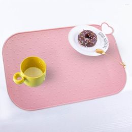 Table Mats Silicone Placemat Cute Heart Decor Oblong Shape Dining Kids Bowl Mat Solid Colour Dishware Room Stuffs