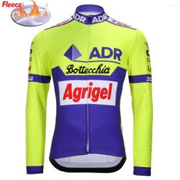 Racing Jackets Man Winter Fleece Cycling Jersey Green Retro Bike Clothing Road/MTB Bicycle Wear Shirts Long Sleeve Thin FULL ZIP