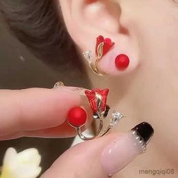 Fashion Red Flower Stud Earrings for Women Elegant Lovely Earring Wedding Party Jewellery Gift Mujer R230613