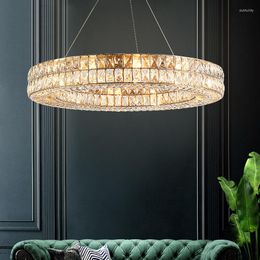 Pendant Lamps American Luxury Led Lights Adjustable Circle Hanging Lamp Lustre Crystal Gold Silver Suspend Fixture