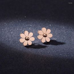 Stud Earrings Charm Sweet Stainless Steel Daisy Flower Rose Gold Colour For Women Cute Bridal Wedding Jewellery