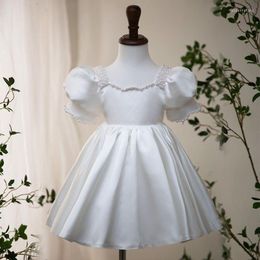 Girl Dresses White Baby Baptism Dress Beads Lace Flower Infant Princess Party For Girls Birthday Wedding Toddler Clothes