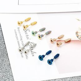 Stud Earrings Classic Design Screw Shaped Stainless Steel Fashion Punk Hip Hop Geometric Ear Jewelry Party Gifts For Women Men