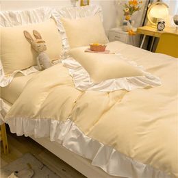 Bedding sets Home Textile Pink Yellow Solid color Duvet Cover Case Bed Sheet Boy Kid Teen Girl Bedding Covers Set King Queen Twin Z0612