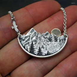 Pendant Necklaces Forest Mountain Sun Nature Landscape Carved For Women Men Fashion Jewelry Chain Necklace Gifts