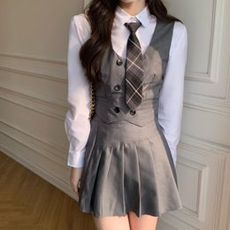 Clothing Sets British Preppy Style School Uniform Suit Girls Student Daily JK Uniform Women Long Sleeved White Shirt Mini Pleated Skirt Summer 230612