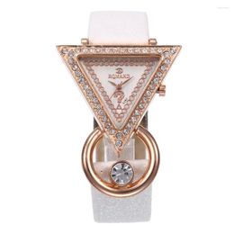 Wristwatches 2023 Fashion Triangle Watches Women Wristwatch Bling Diamond Leather Band Quartz Casual Ladies