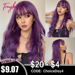 Lace Wigs Long Purple Synthetic Body Wavy Wig with Bangs for Black Women Cosplay Party Christmas Halloween Wigs Daily Natural Hair Z0613