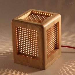 Table Lamps Wood Box Square Lamp Fixture Modern Rustic Nordic Korean Asian Japanese Desk Light Luminaria Bedroom Bedside E27 Base