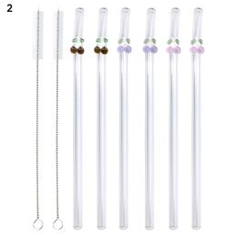 Bar Tools High Borosilicate Glass Straws Eco Friendly Reusable Drinking Straw for Smoothies Cocktails Accessories with Brushes 230612