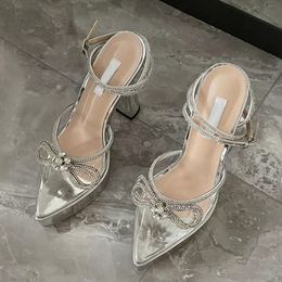 Liyke PVC Transparent High Heels Women Pumps Sandals Fashion Crystal Butterfly-knot Pointed Toe Platform Chunky Party Prom Shoes