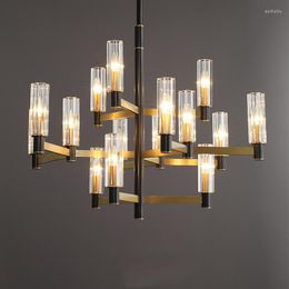 Chandeliers American Modern Copper E14 Led Chandelier Glass Shades Lighting Living Room Luxury Gold Fixtures