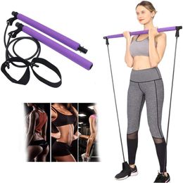 Yoga Circles Pilates Exercise Stick with Resistance Band Portable Home Workout Equipment Women Bar Kit Bands Legs 230612