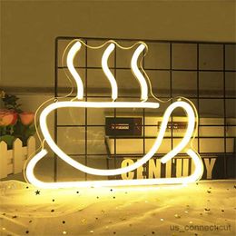 LED Neon Sign Coffee Cup Neon Sign Light Board Custom Drinks Bar Club Kitchen Room Warm Bedroom Home Decoration Gift R230613