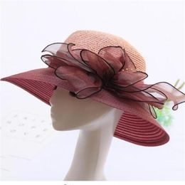 Women New Floral Wide Brim Summer Beach Hat Wheat Straw Lady Girl Sun hat For Vacation Holiday Cap Gorros233V