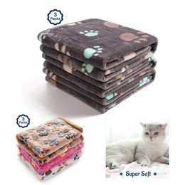 Mats 3 Packs Pet Cat Blanket Super Soft Fluffy Premium Fleece Paw Foot Print Warm Flannel Throw For Dog Puppy Cat