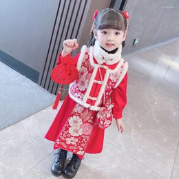 Ethnic Clothing Hanfu Girls Autumn Winter Clothes Thickened Children Years Tang Suit Baby Dress Chinese Ancient Costume Fairy Skirt