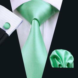 Fast Silk Tie Set Classic Spring Green Solid for Men Hankerchief Cufflinks Jacquard Woven Business Formal Work Neck Tie S3888571267Q