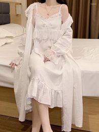 Women's Sleepwear Large Size Women Pyjamas Robe Two Piece Sets Spring Camisola Nightdress Korean Kawaii Victorian Nightgowns