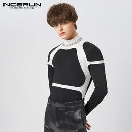 Men's T-Shirts Fashion Men T Shirts Patchwork Turtleneck Long Sleeve Casual Camisetas Skinny Streetwear Leisure Men Clothign S-5XL INCERUN 230613