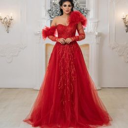 2023 Aso Ebi Red A-line Prom Dress Sequined Lace Sexy Evening Formal Party Second Reception Birthday Bridesmaid Engagement Gowns Dresses Robe De Soiree ZJ373